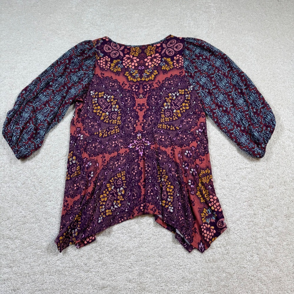 Maeve Anthropologie Top Womens Small Petite Purple Pink Boho Mixed Print Tunic - Picture 3 of 8